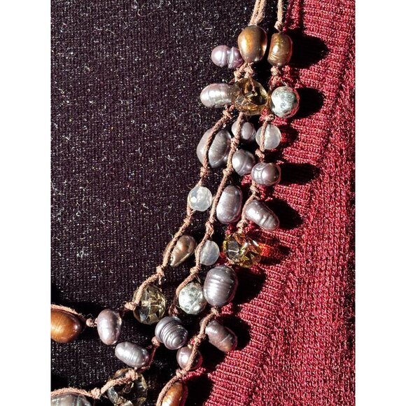 J Jill Multistrand Pearl & Rhinestone Glass Beads Necklace Cord 18-20” Boho Chic - Picture 3 of 8